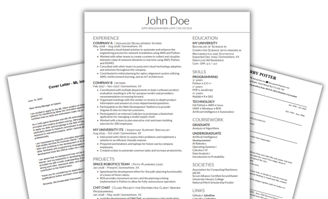 AI Resume Builder Interface showing professional resume templates and editing tools